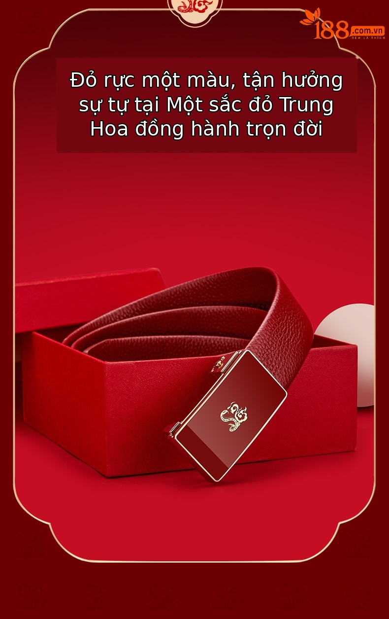 Thắt lưng da nam cao cấp Emperor Paul màu đỏ bản vừa khóa vàng — 120cm, 130cm, 110cm, 125cm chi tiết 15