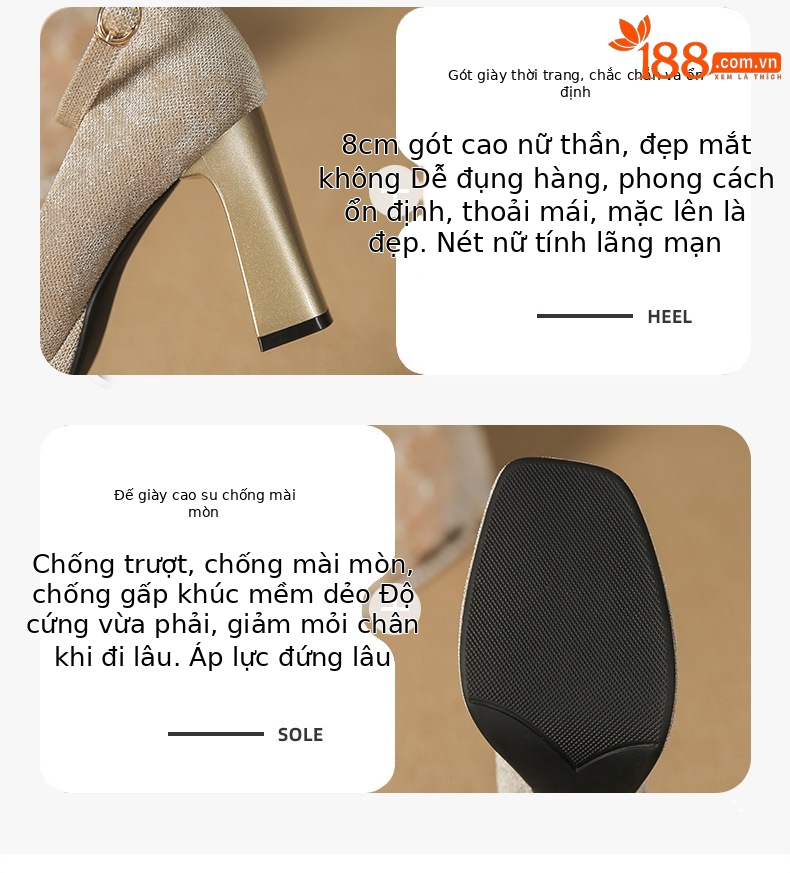 Giày Mary Jane nữ gót vuông mũi vuông da lộn phong cách Hàn Quốc — Màu đen chi tiết 2