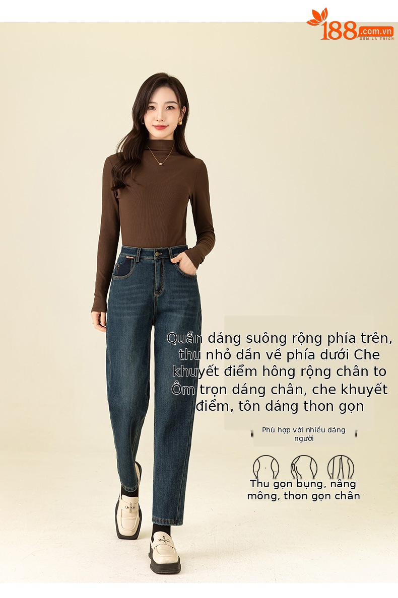 Quần jean nam ống rộng dáng harem nhung dày giữ ấm mùa đông — Màu đen chi tiết 10
