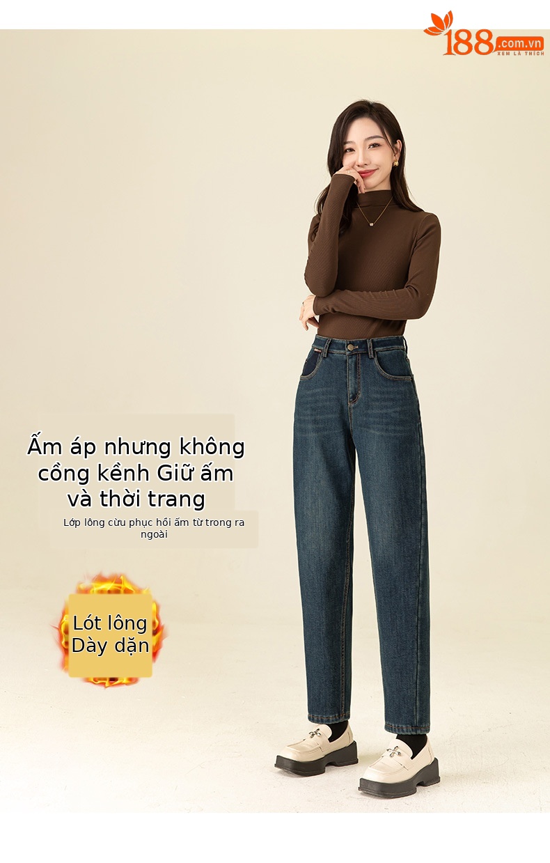 Quần jean nam ống rộng dáng harem nhung dày giữ ấm mùa đông — Màu đen chi tiết 12