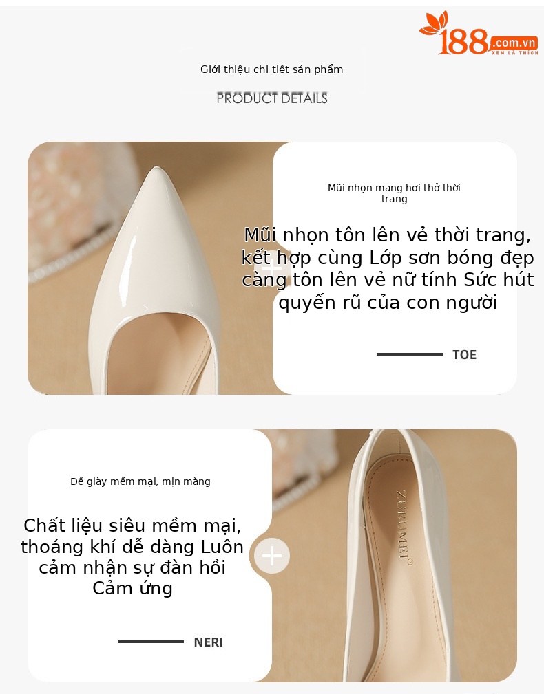 Giày cao gót mũi nhọn nữ miệng nông gót 12 cm — Màu nude-12cm chi tiết 2