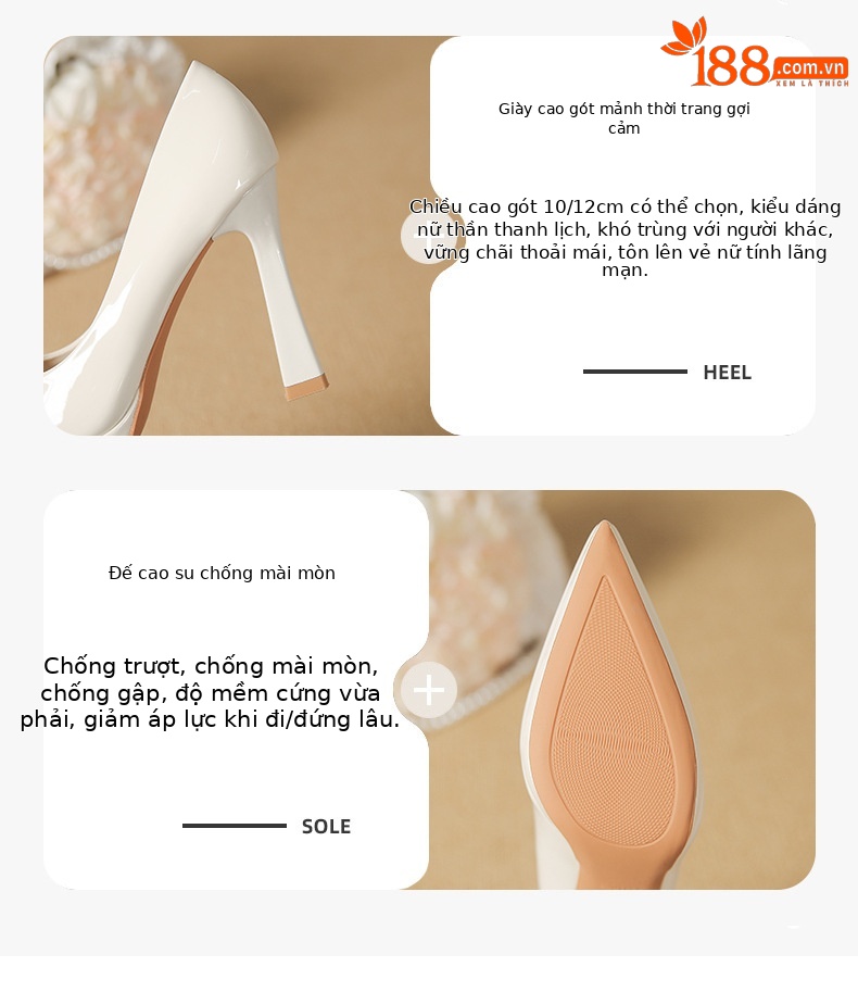 Giày cao gót mũi nhọn nữ miệng nông gót 12 cm — Màu nude-12cm chi tiết 3