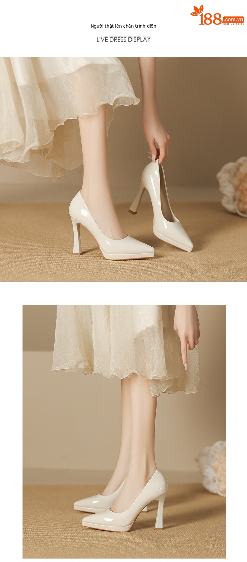 Giày cao gót mũi nhọn nữ miệng nông gót 12 cm — Màu nude-12cm chi tiết 4