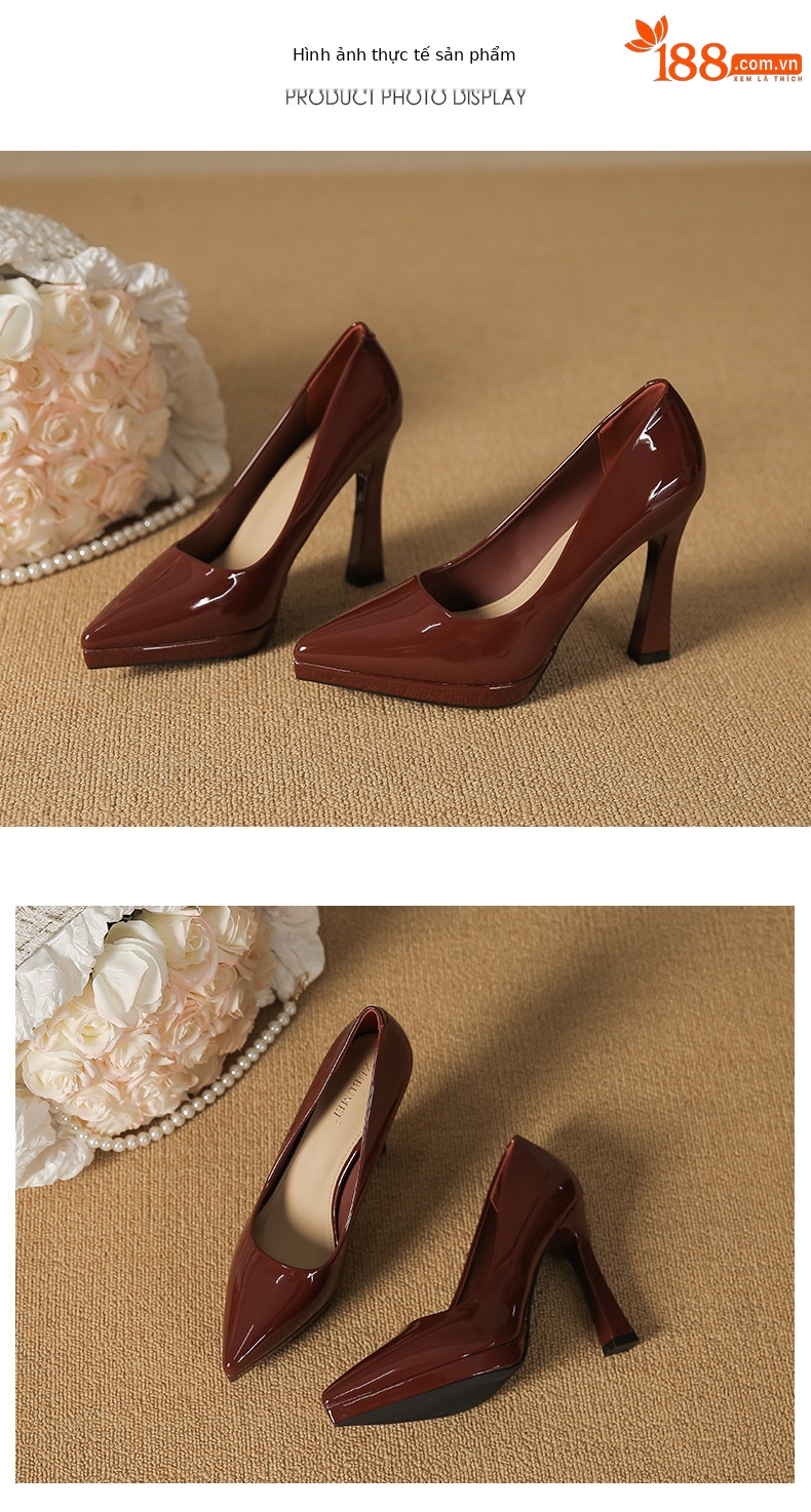 Giày cao gót mũi nhọn nữ miệng nông gót 12 cm — Màu nude-12cm chi tiết 10
