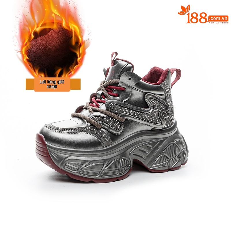 Giày sneaker nữ đế dày tăng chiều cao 9cm phong cách hot trend 2026 — Lớp lót đơn màu tím M2695, M2695- 1m màu cộng với nhung, Lớp lót đơn màu M 2695m, M2695-1 nâu cộng với nhung