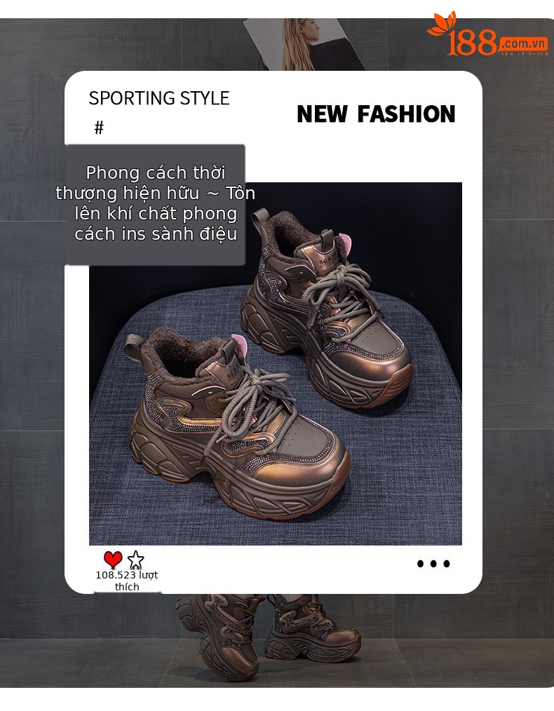 Giày sneaker nữ đế dày tăng chiều cao 9cm phong cách hot trend 2026 — Lớp lót đơn màu tím M2695, M2695- 1m màu cộng với nhung, Lớp lót đơn màu M 2695m, M2695-1 nâu cộng với nhung chi tiết 3