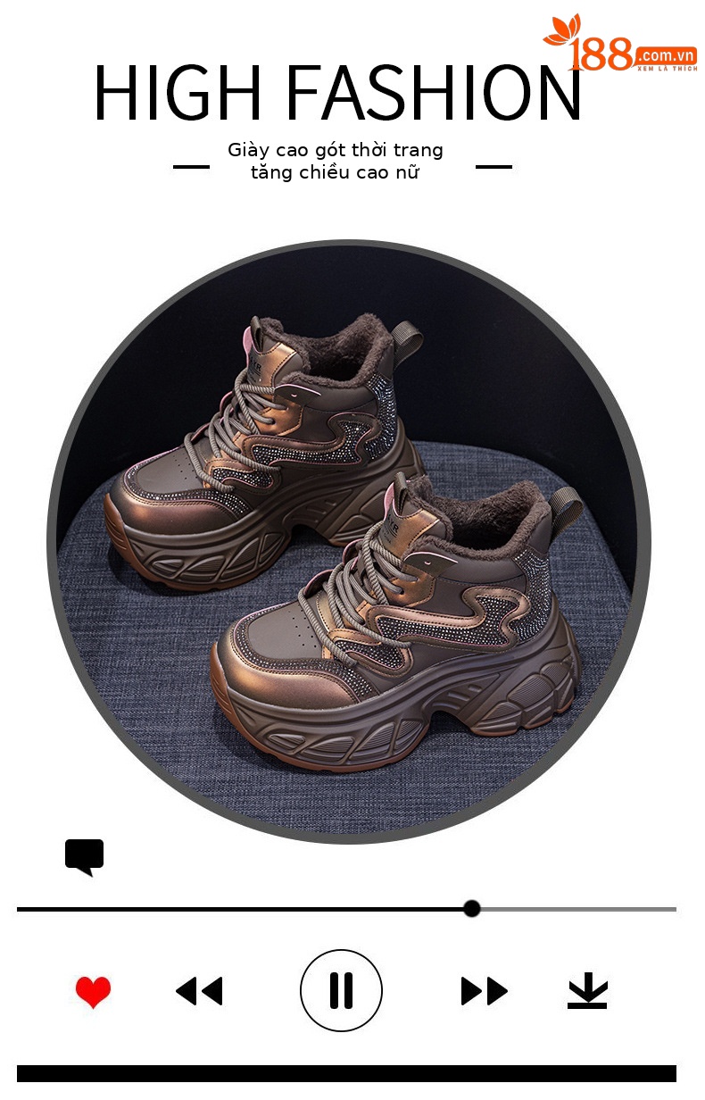 Giày sneaker nữ đế dày tăng chiều cao 9cm phong cách hot trend 2026 — Lớp lót đơn màu tím M2695, M2695- 1m màu cộng với nhung, Lớp lót đơn màu M 2695m, M2695-1 nâu cộng với nhung chi tiết 5