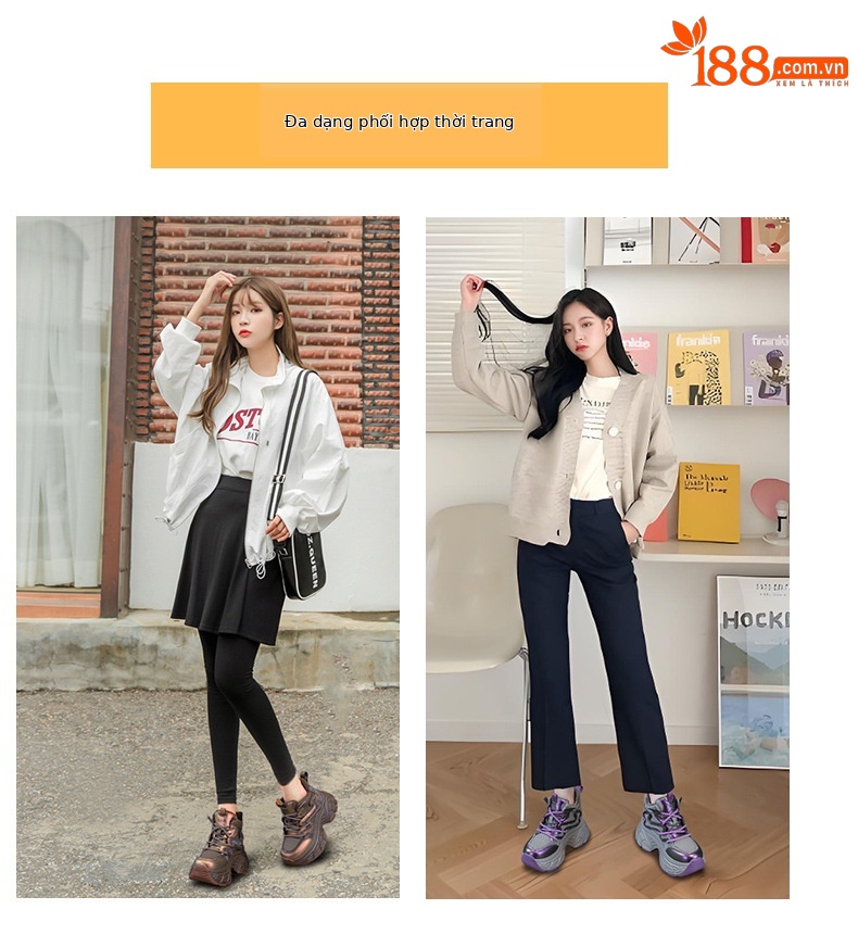 Giày sneaker nữ đế dày tăng chiều cao 9cm phong cách hot trend 2026 — Lớp lót đơn màu tím M2695, M2695- 1m màu cộng với nhung, Lớp lót đơn màu M 2695m, M2695-1 nâu cộng với nhung chi tiết 6
