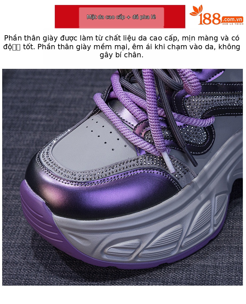 Giày sneaker nữ đế dày tăng chiều cao 9cm phong cách hot trend 2026 — Lớp lót đơn màu tím M2695, M2695- 1m màu cộng với nhung, Lớp lót đơn màu M 2695m, M2695-1 nâu cộng với nhung chi tiết 7
