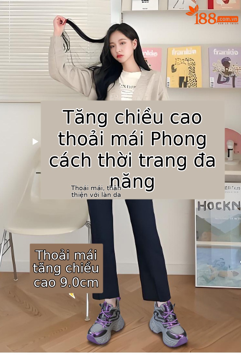 Giày sneaker nữ đế dày tăng chiều cao 9cm phong cách hot trend 2026 — Lớp lót đơn màu tím M2695, M2695- 1m màu cộng với nhung, Lớp lót đơn màu M 2695m, M2695-1 nâu cộng với nhung chi tiết 1