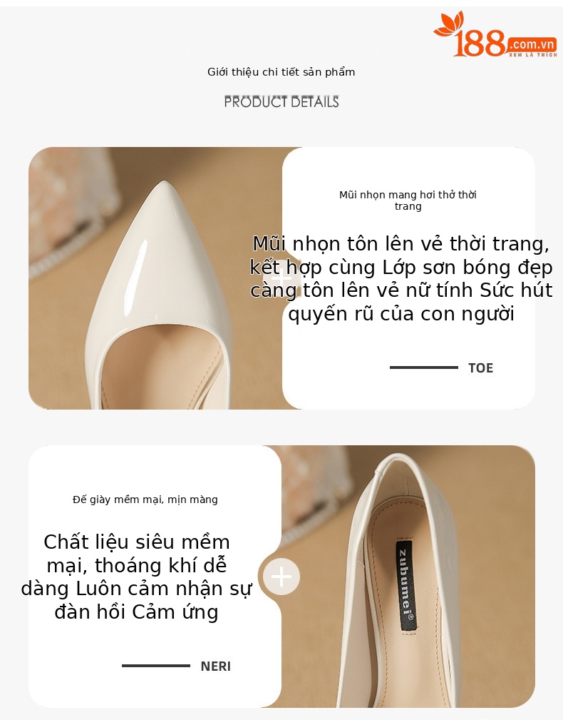 Giày cao gót nữ mũi nhọn gót 12 cm, đế chống thấm nước, không mỏi chân, phù hợp công sở và dự tiệc — Màu khỏa thân-12cm chi tiết 2