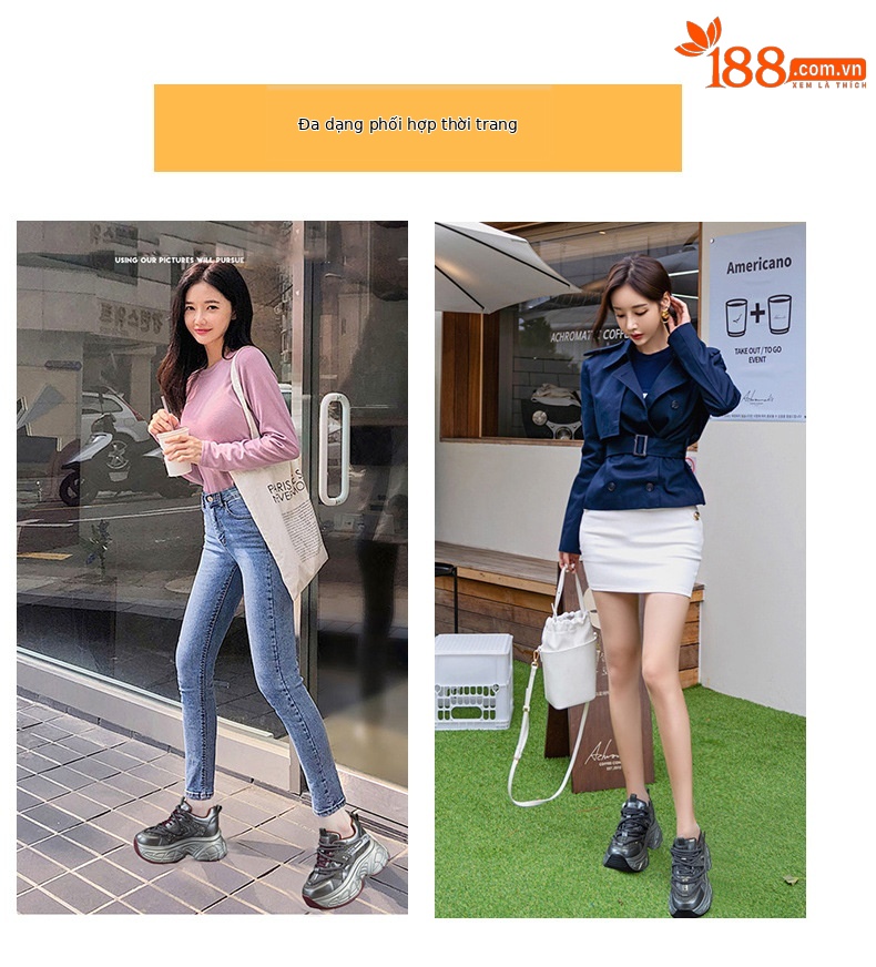 Giày sneaker nữ đế dày chunky tăng chiều cao 9 cm phong cách hot girl — Bạc M2696, M 2696m Màu sắc, M2696 đỏ chi tiết 6