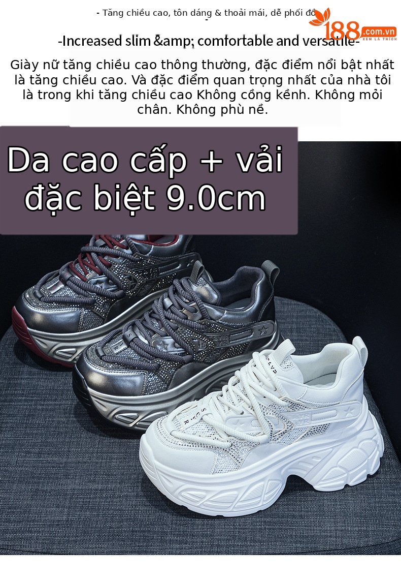 Giày sneaker nữ đế dày chunky tăng chiều cao 9 cm phong cách hot girl — Bạc M2696, M 2696m Màu sắc, M2696 đỏ chi tiết 2