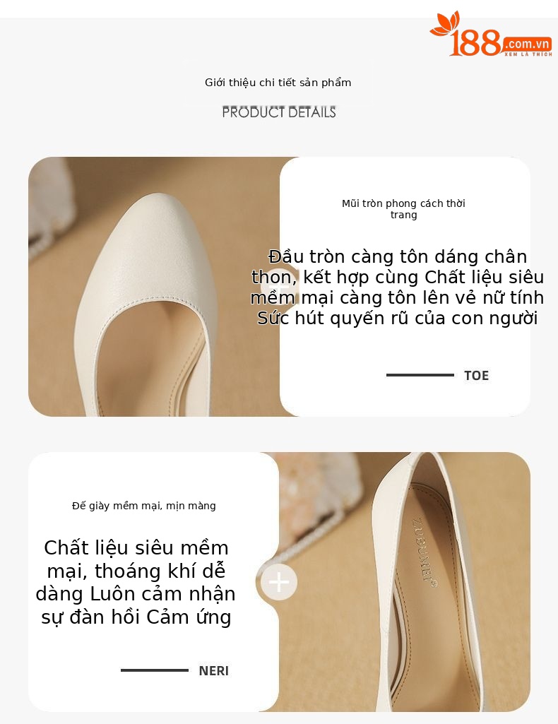 Giày cao gót nữ đế xuồng mũi tròn, gót nhọn 12 cm — Màu nude-12cm chi tiết 1