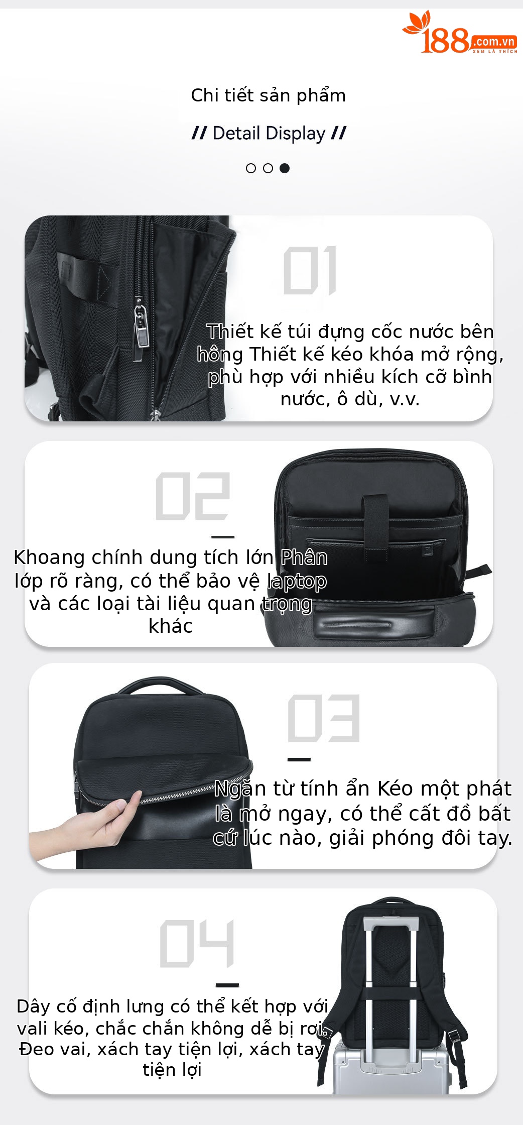 Ba lô laptop doanh nhân cao cấp vải Oxford phối da microfiber chi tiết 7