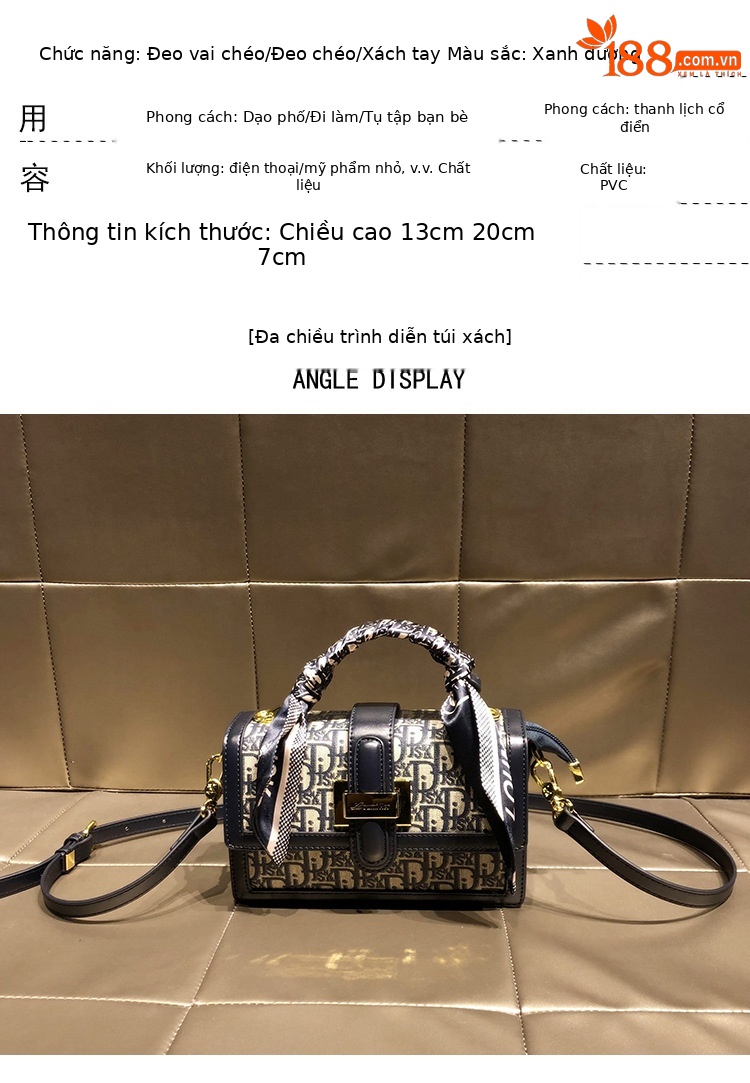 Túi đeo chéo nữ dây xích kiểu dáng vuông nhỏ cổ điển, phù hợp đi làm và dạo phố — Chất liệu chữ D chi tiết 2