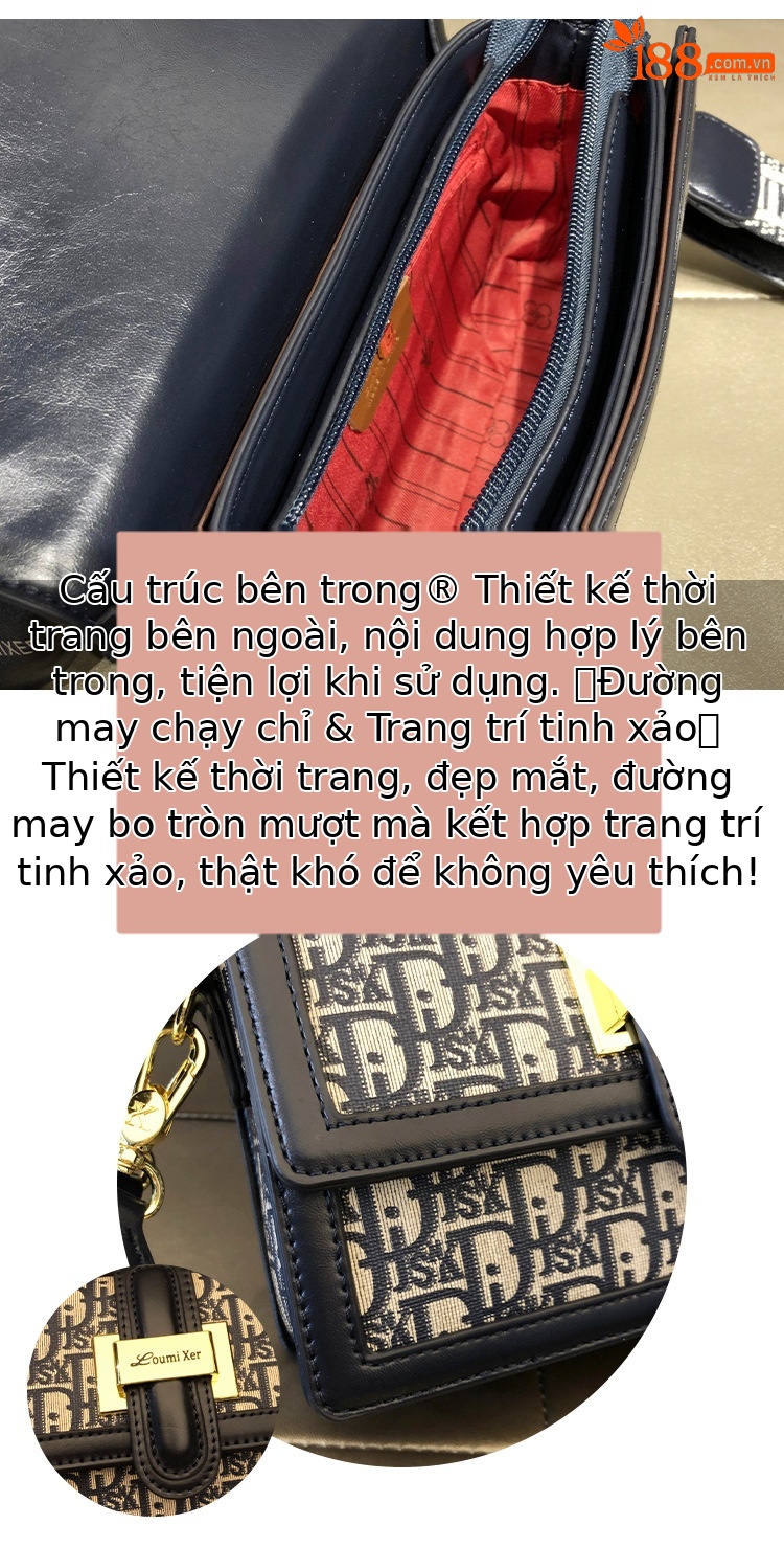 Túi đeo chéo nữ dây xích kiểu dáng vuông nhỏ cổ điển, phù hợp đi làm và dạo phố — Chất liệu chữ D chi tiết 5