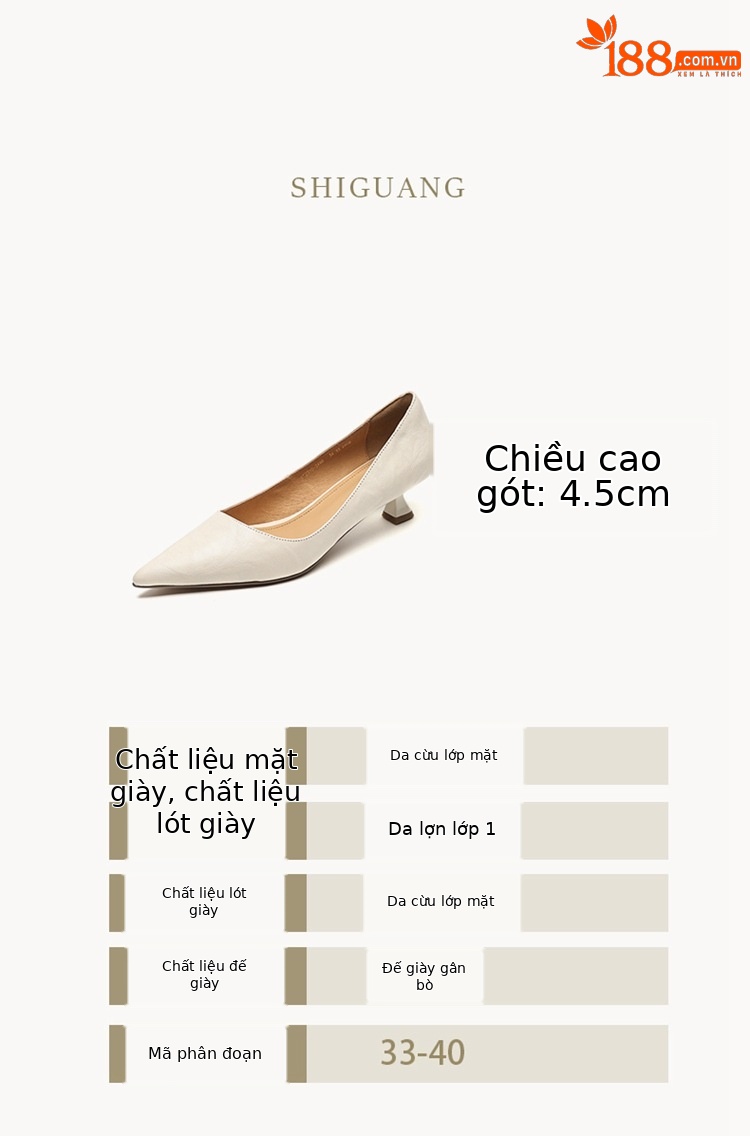 Giày cao gót nữ mũi nhọn da cừu gót vuông ổn định, xỏ chân miệng nông, kiểu mới xuân thu — Màu nâu chi tiết 2