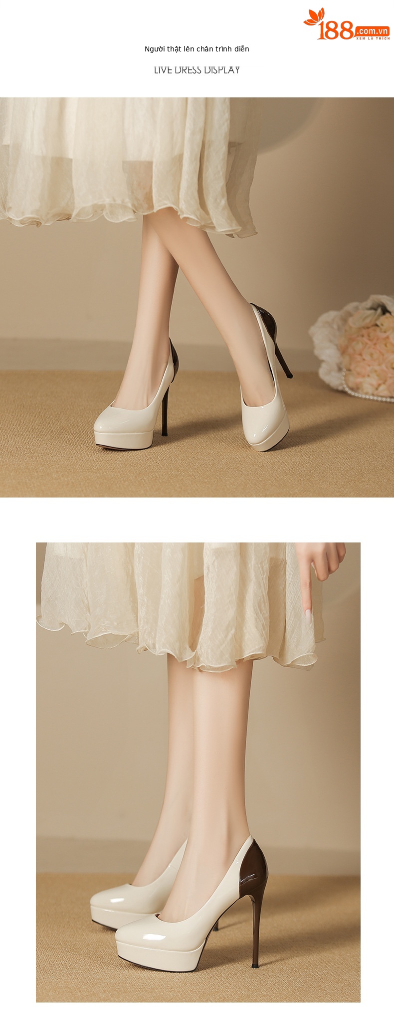 Giày cao gót nữ mũi tròn bít gót siêu cao 12 cm — Màu đen-12cm chi tiết 3