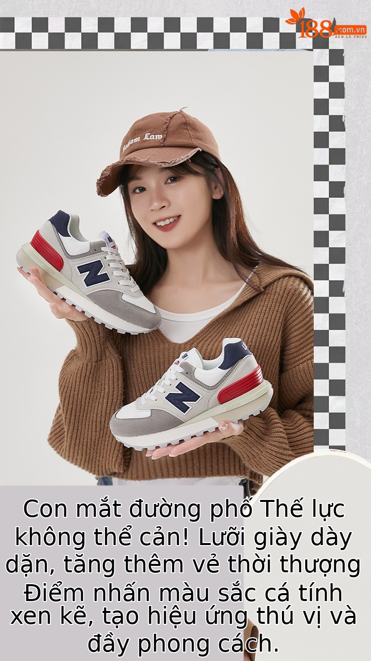 Giày thể thao unisex cổ điển tăng chiều cao đế dày phong cách Balance 574 — màu xanh đậm chi tiết 6