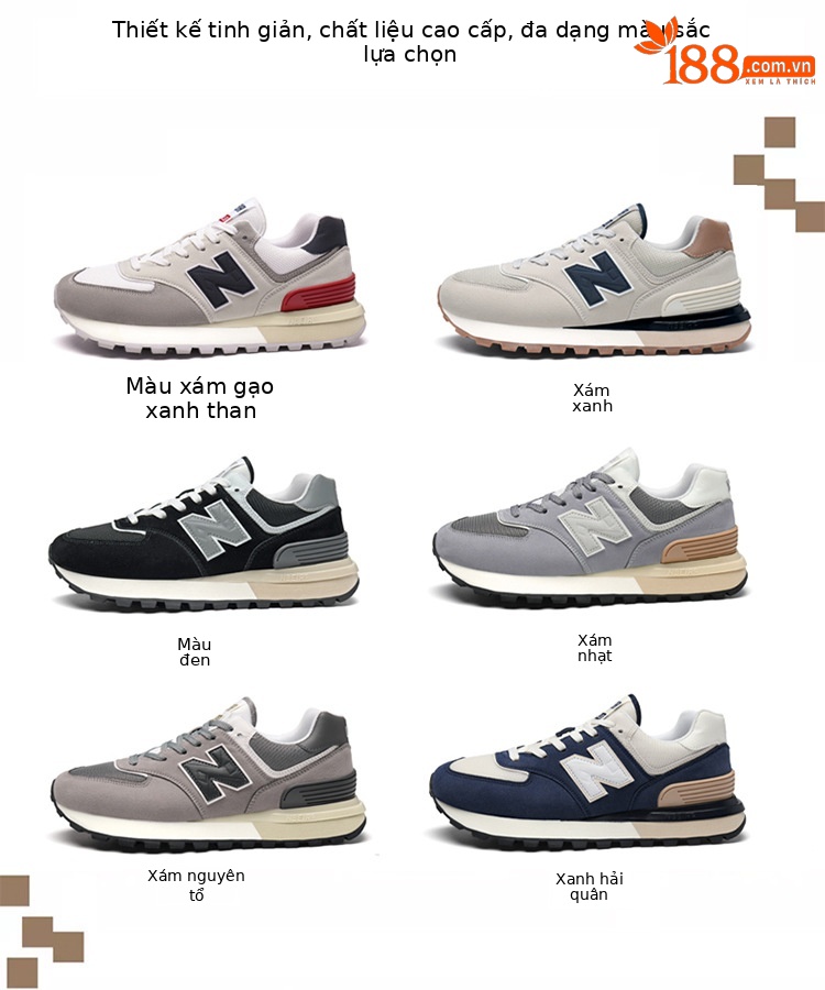 Giày thể thao unisex cổ điển tăng chiều cao đế dày phong cách Balance 574 — màu xanh đậm chi tiết 8