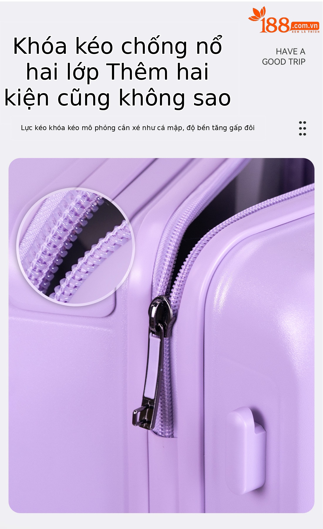 Vali PC thanh giằng rộng 20 inch bánh xe phổ thông im lặng mẫu mới 2025 — màu đen☆, màu xám☆, màu tím☆, màu trắng☆ chi tiết 4