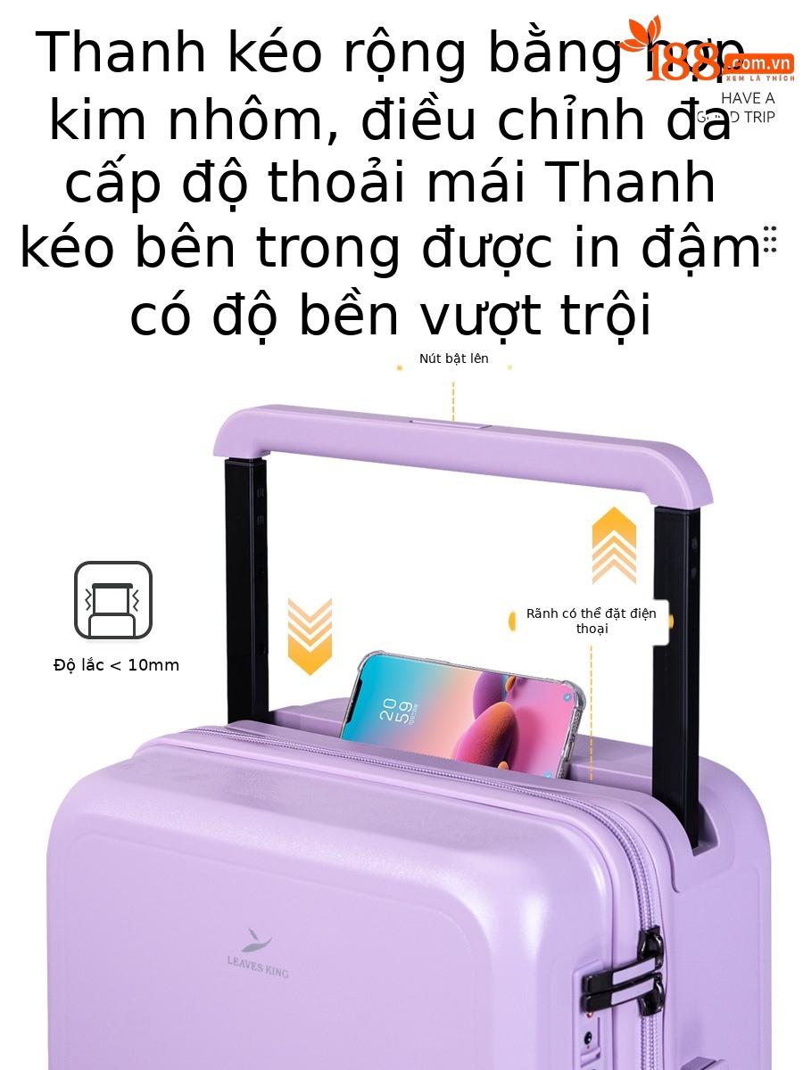 Vali PC thanh giằng rộng 20 inch bánh xe phổ thông im lặng mẫu mới 2025 — màu đen☆, màu xám☆, màu tím☆, màu trắng☆