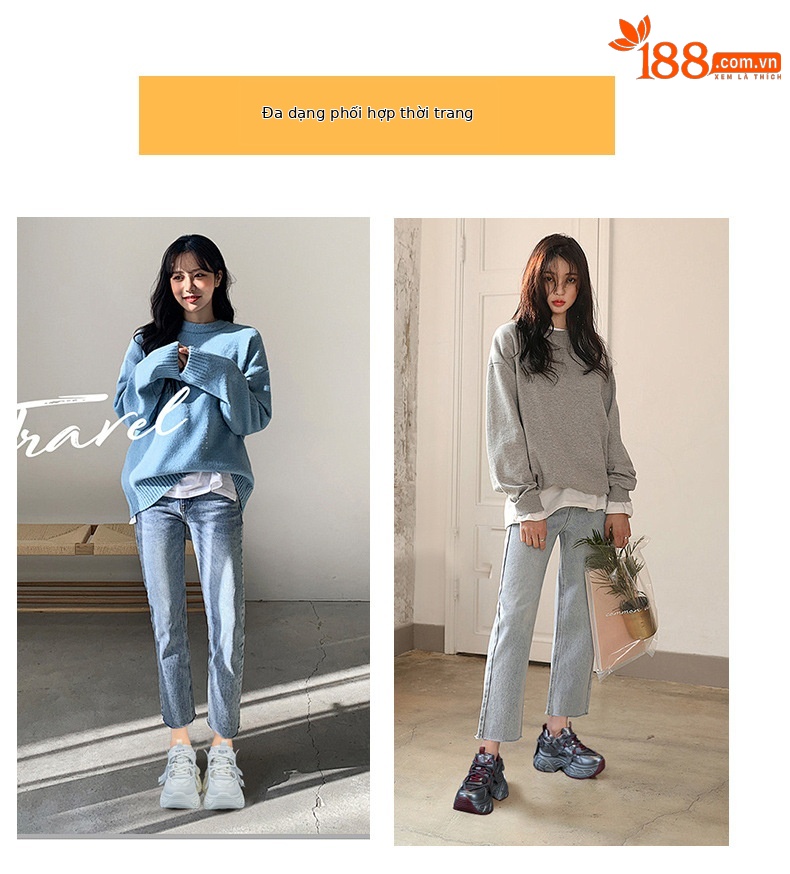 Giày sneaker nữ chunky đế dày tăng chiều cao phong cách Hàn Quốc — M2699 màu đỏ, M2699 màu be chi tiết 6