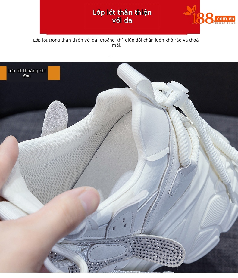 Giày sneaker nữ chunky đế dày tăng chiều cao phong cách Hàn Quốc — M2699 màu đỏ, M2699 màu be chi tiết 8
