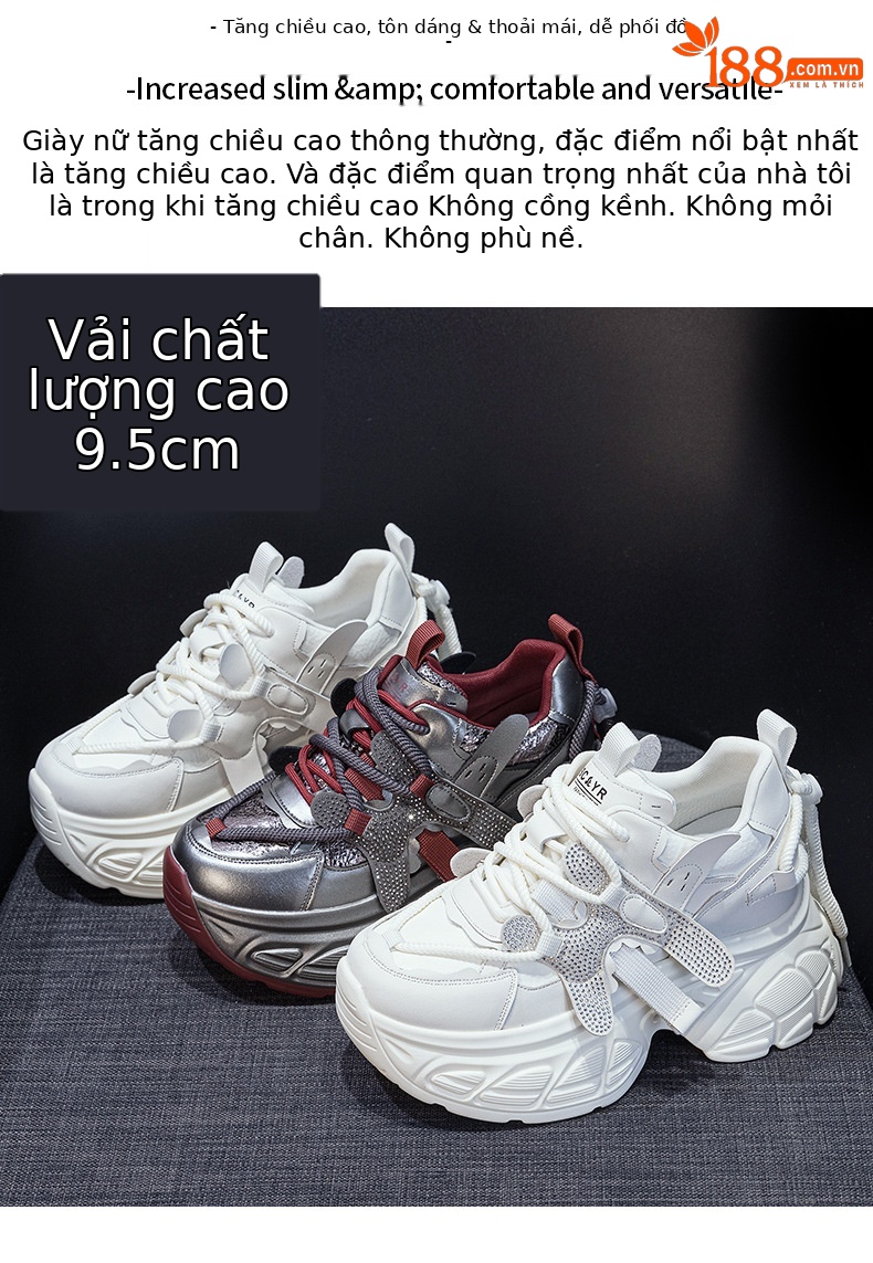 Giày sneaker nữ chunky đế dày tăng chiều cao phong cách Hàn Quốc — M2699 màu đỏ, M2699 màu be chi tiết 2