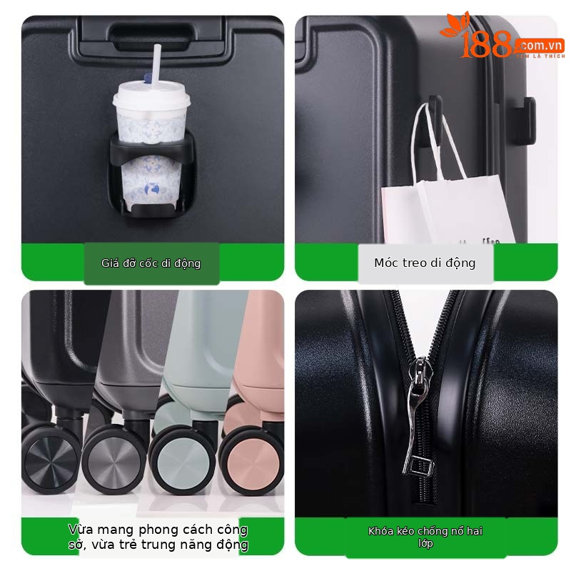 Vali PC đa năng dung tích lớn có khay đựng cốc, phù hợp mang lên máy bay (20 inch) — Hoa anh đào, Màu trắng, Xanh bạc hà, Đạn bạc