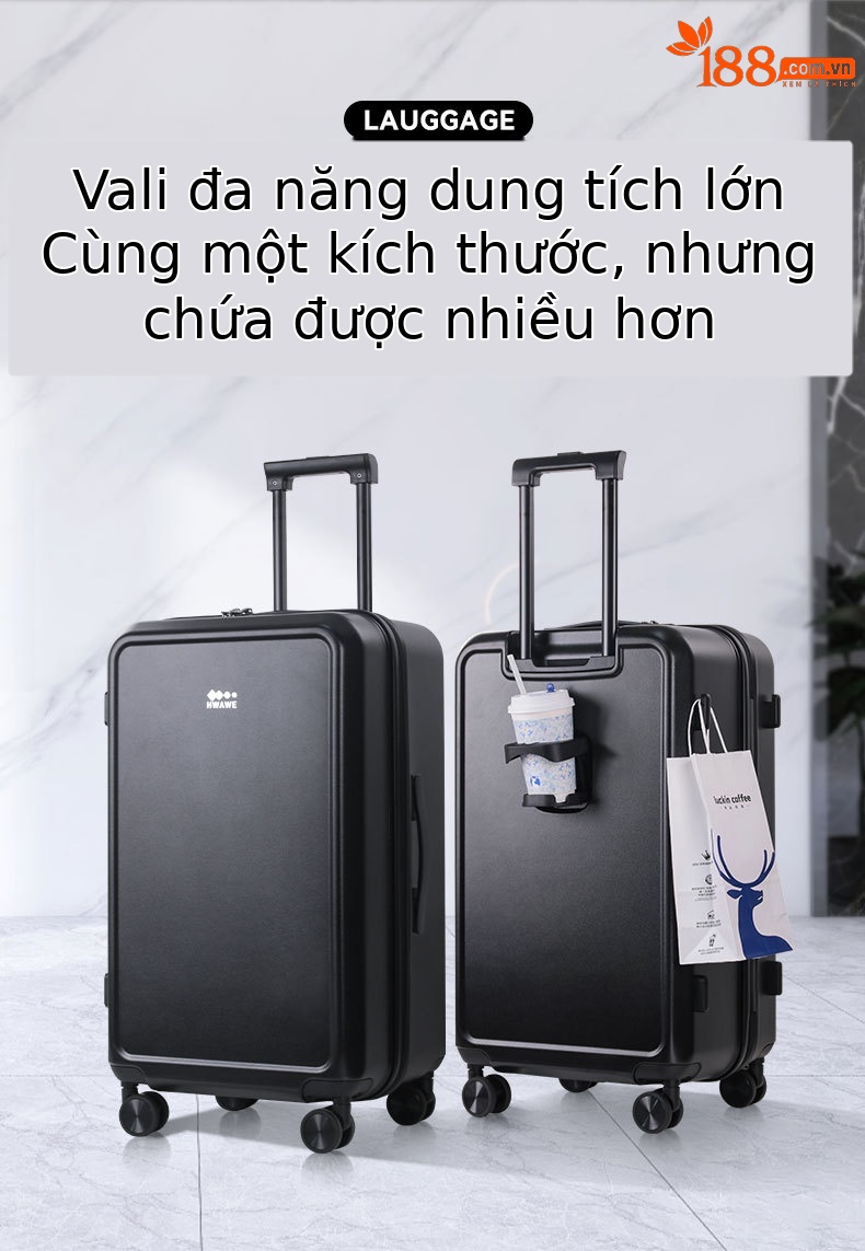 Vali PC đa năng dung tích lớn có khay đựng cốc, phù hợp mang lên máy bay (20 inch) — Hoa anh đào, Màu trắng, Xanh bạc hà, Đạn bạc chi tiết 1