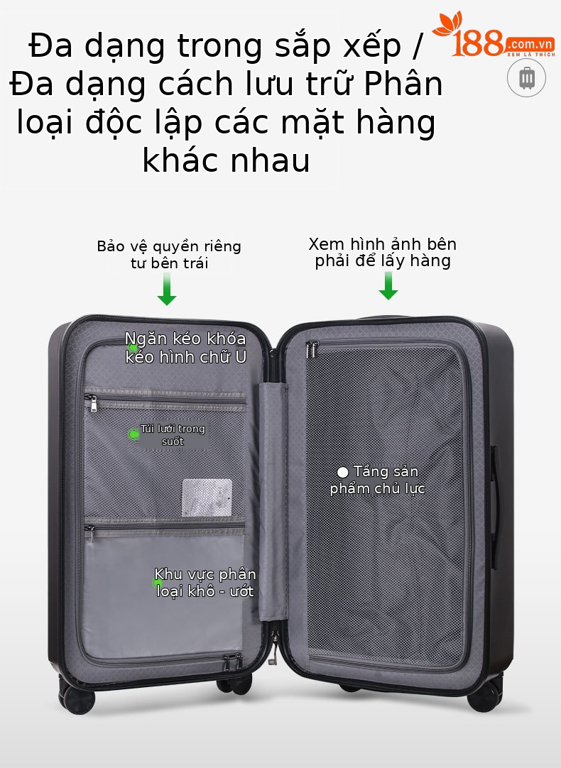Vali PC đa năng dung tích lớn có khay đựng cốc, phù hợp mang lên máy bay (20 inch) — Hoa anh đào, Màu trắng, Xanh bạc hà, Đạn bạc chi tiết 10