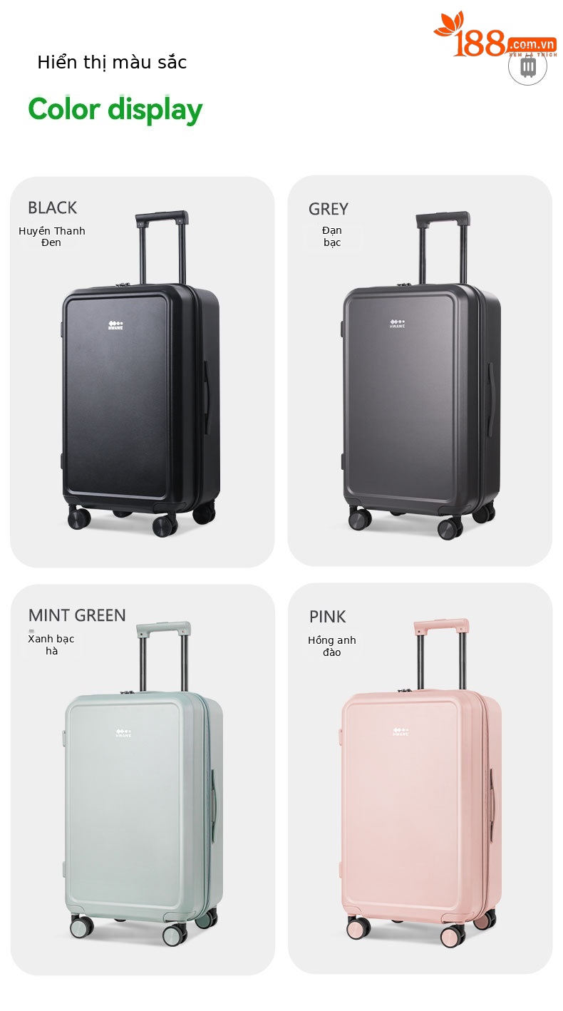 Vali PC đa năng dung tích lớn có khay đựng cốc, phù hợp mang lên máy bay (20 inch) — Hoa anh đào, Màu trắng, Xanh bạc hà, Đạn bạc chi tiết 11