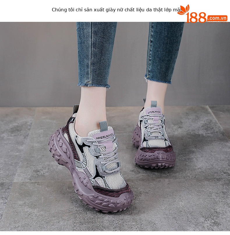 Giày sneaker chunky đế dày lưới thoáng khí xuân hè — Màu sâm panh chi tiết 2