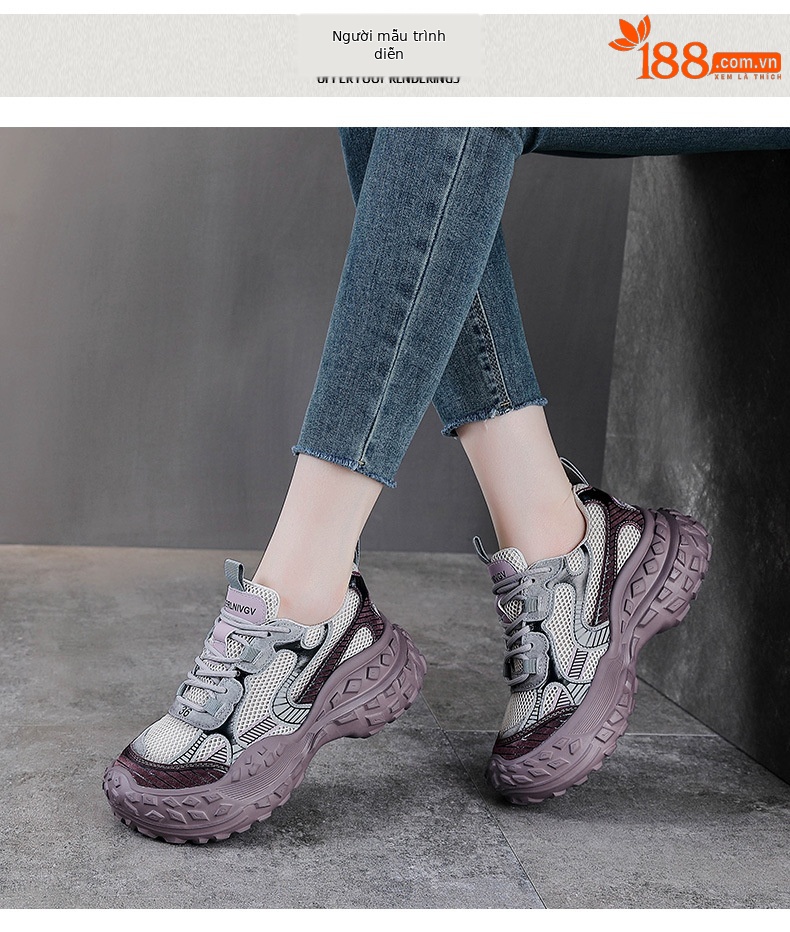 Giày sneaker chunky đế dày lưới thoáng khí xuân hè — Màu sâm panh chi tiết 9