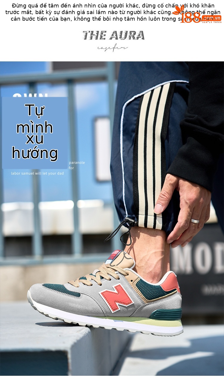 Giày chạy bộ nam cổ điển phong cách Balance 574 đế êm — hoa anh đào xanh chi tiết 12