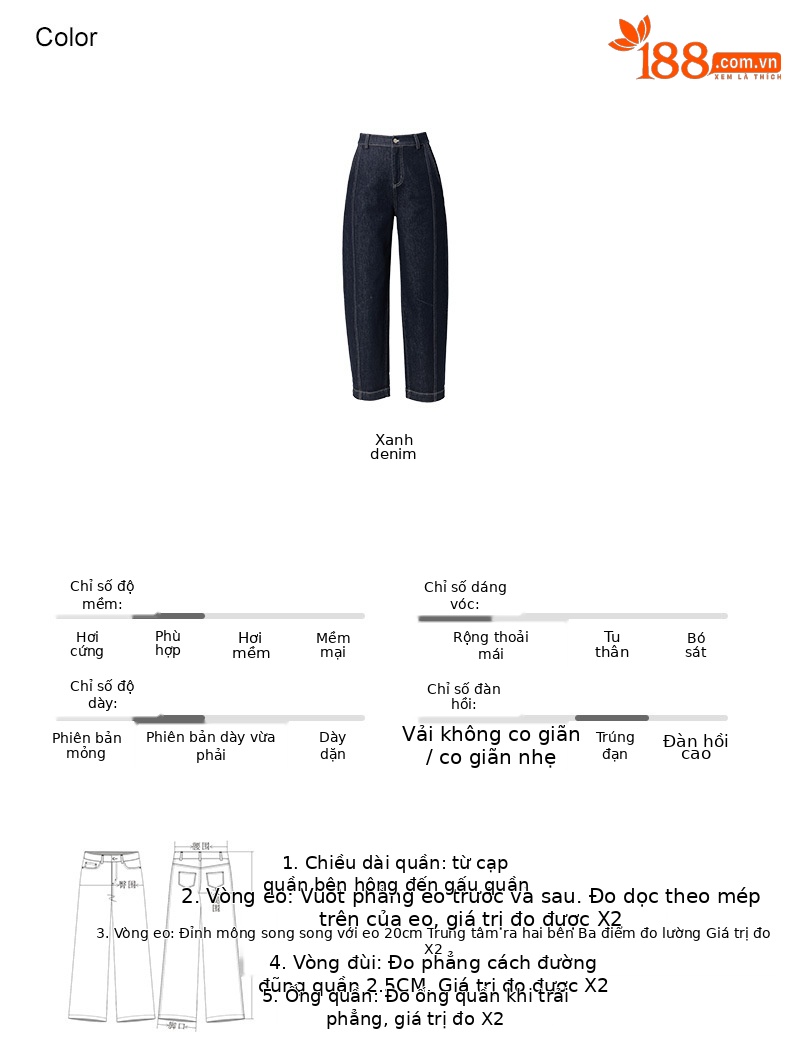 Quần jeans nữ cạp cao ống rộng dáng harem denim — Xanh denim chi tiết 5