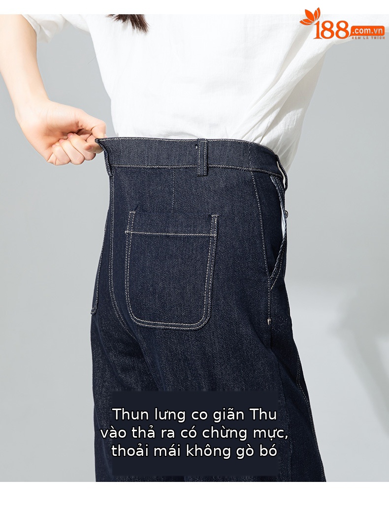 Quần jeans nữ cạp cao ống rộng dáng harem denim — Xanh denim chi tiết 13