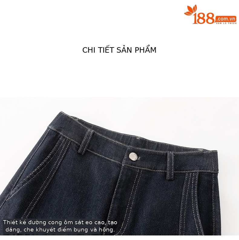 Quần jeans nữ cạp cao ống rộng dáng harem denim — Xanh denim chi tiết 16