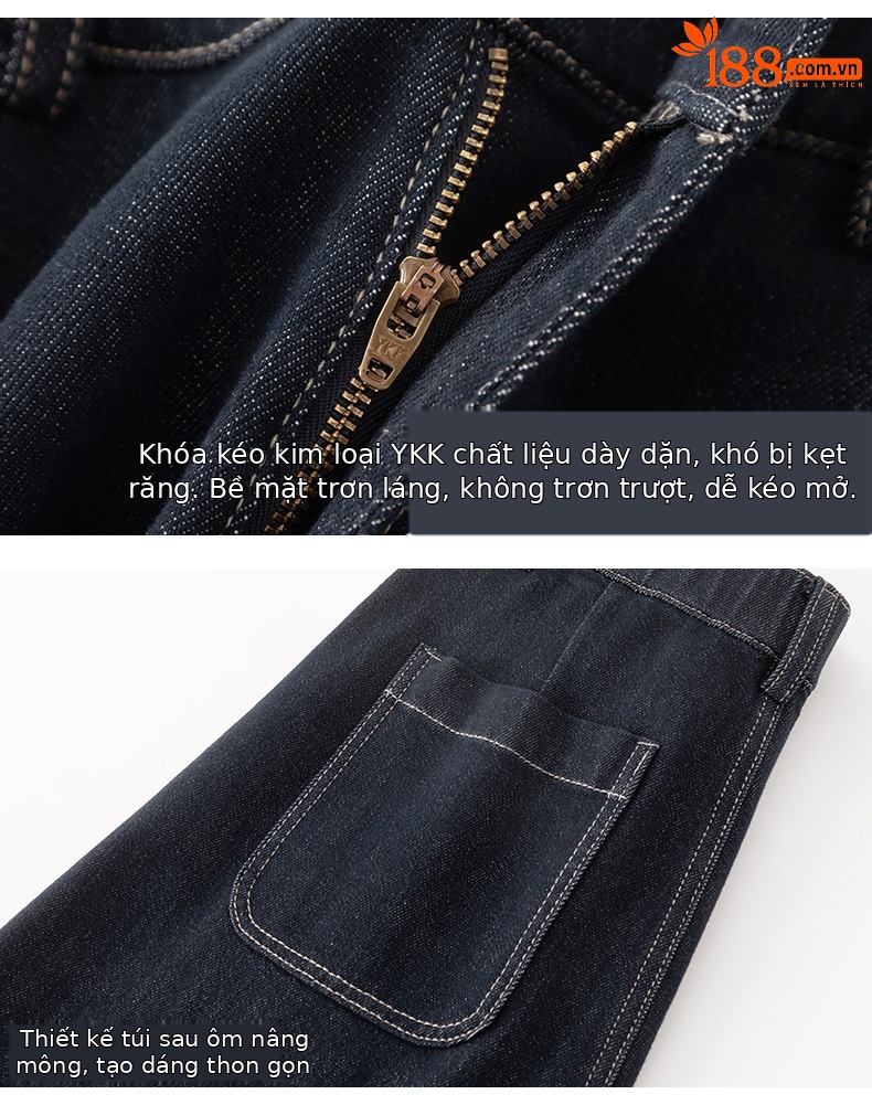 Quần jeans nữ cạp cao ống rộng dáng harem denim — Xanh denim chi tiết 18