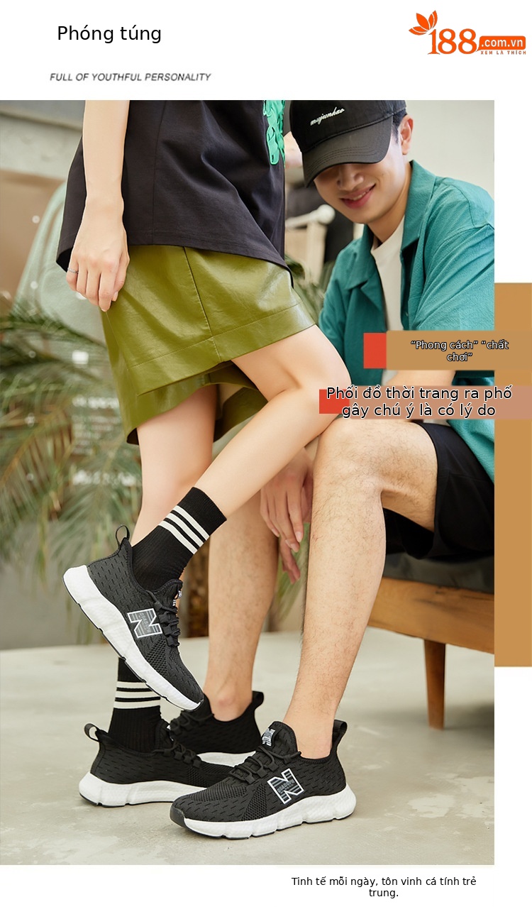 Giày chạy bộ nữ đế bỏng ngô mềm nhẹ thoáng khí — trắng đen chi tiết 5