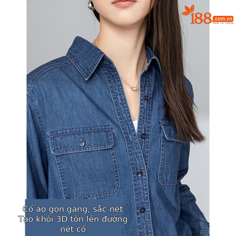 Áo sơ mi denim nữ dài tay phong cách Hàn Quốc, mặc lót hoặc mặc ngoài, tôn dáng gầy — Màu xanh lam