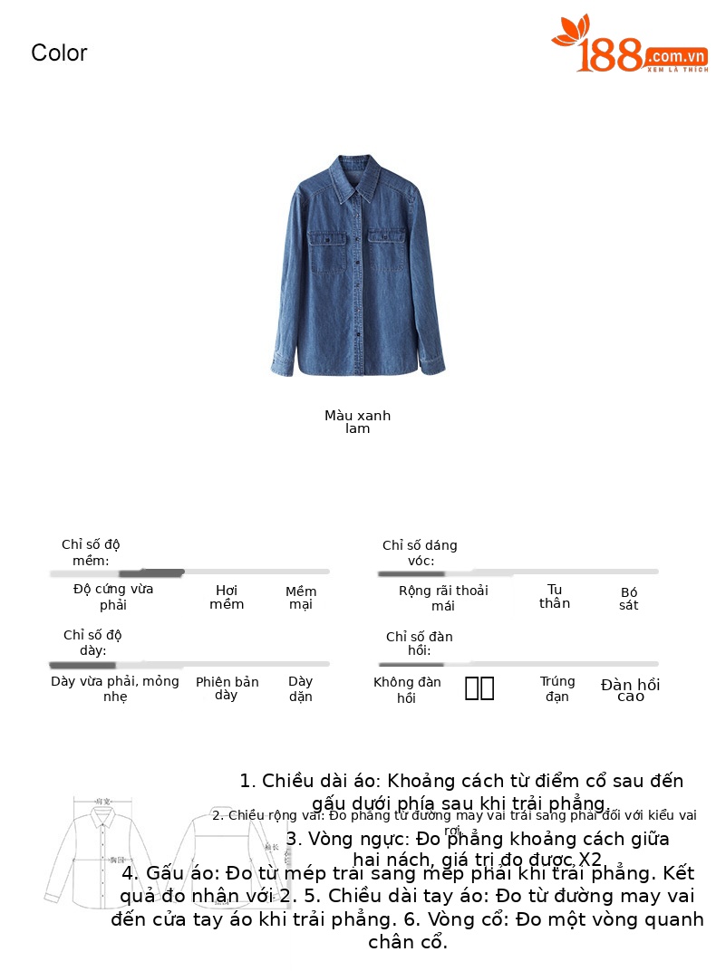 Áo sơ mi denim nữ dài tay phong cách Hàn Quốc, mặc lót hoặc mặc ngoài, tôn dáng gầy — Màu xanh lam chi tiết 4