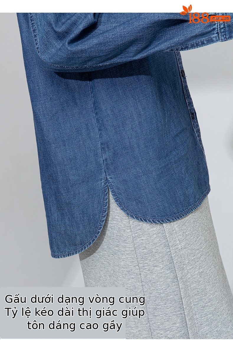 Áo sơ mi denim nữ dài tay phong cách Hàn Quốc, mặc lót hoặc mặc ngoài, tôn dáng gầy — Màu xanh lam chi tiết 11