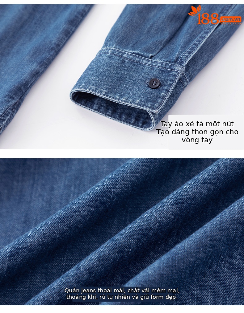 Áo sơ mi denim nữ dài tay phong cách Hàn Quốc, mặc lót hoặc mặc ngoài, tôn dáng gầy — Màu xanh lam chi tiết 16