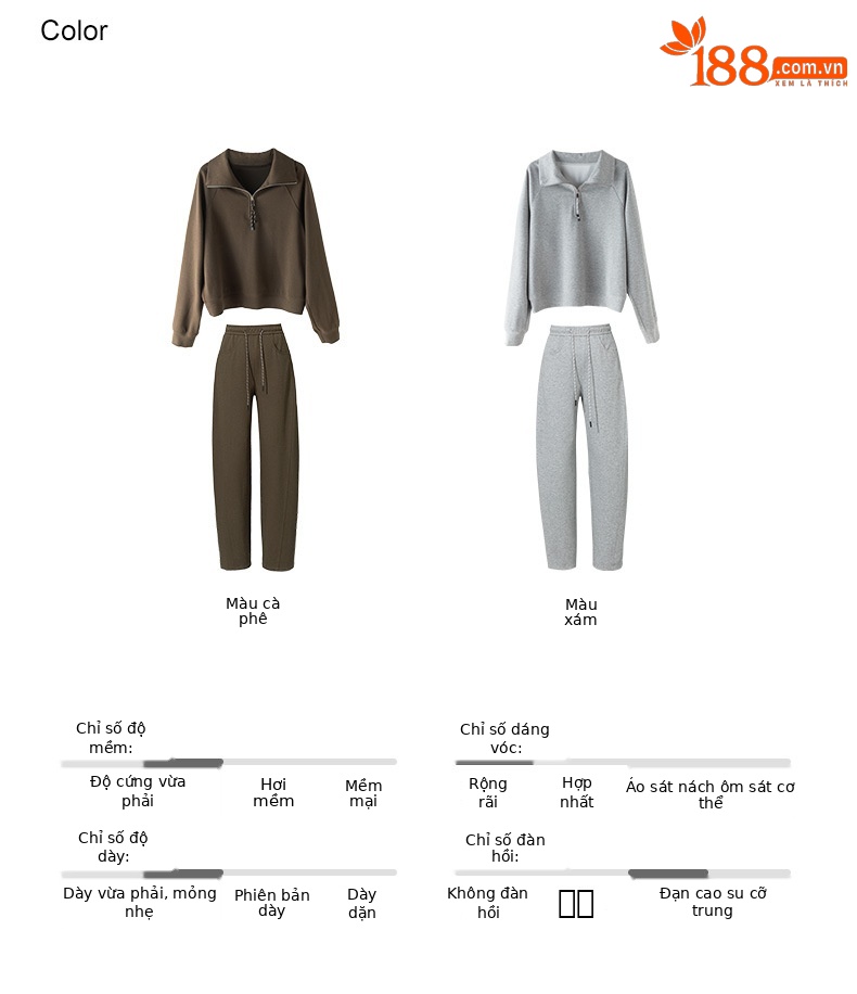 Áo hoodie cổ đứng nửa khóa kéo phong cách lười biếng Xinge — Quần dài màu cà phê 85033 chi tiết 4