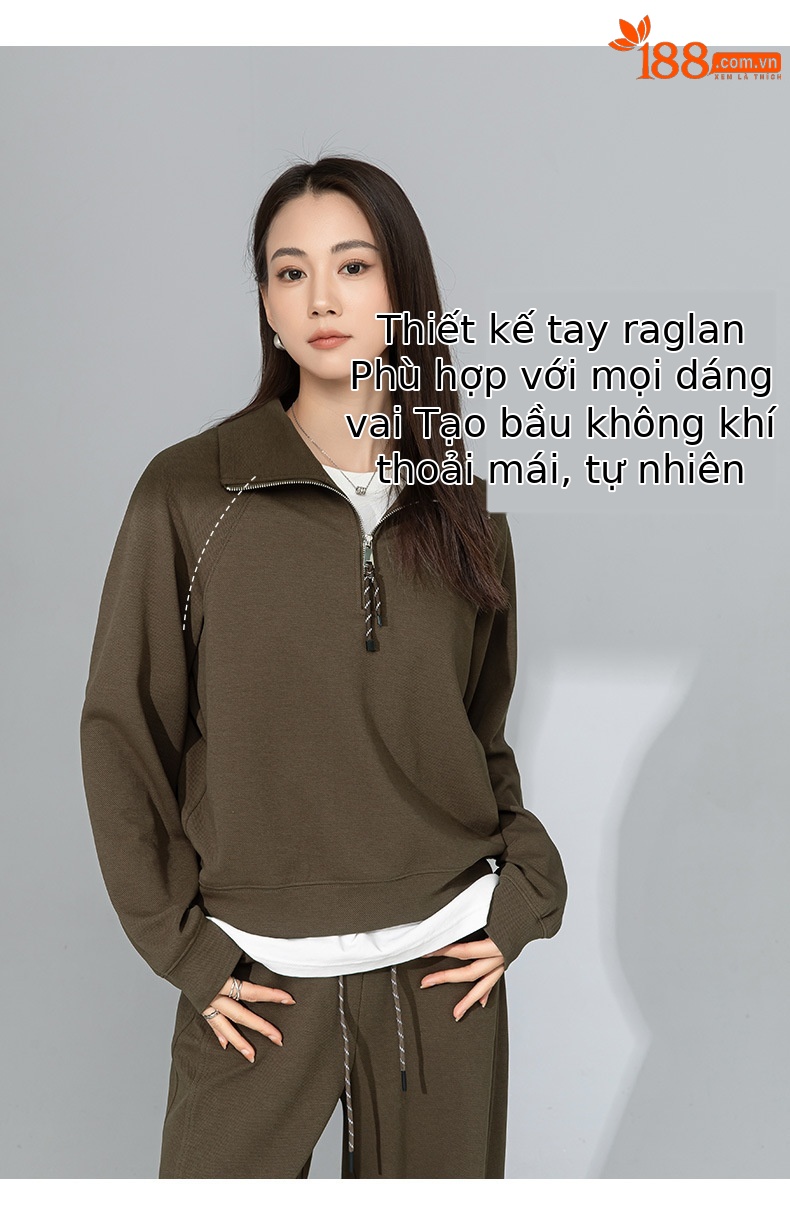 Áo hoodie cổ đứng nửa khóa kéo phong cách lười biếng Xinge — Quần dài màu cà phê 85033 chi tiết 9