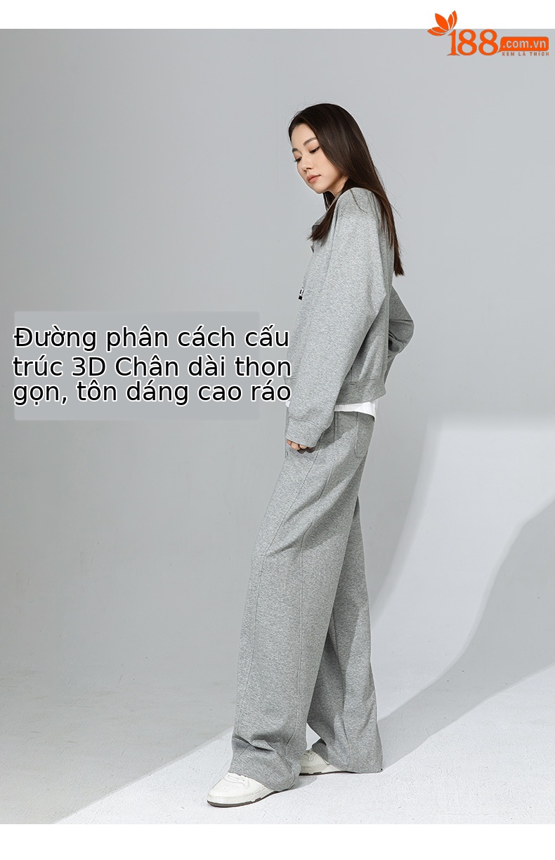 Áo hoodie cổ đứng nửa khóa kéo phong cách lười biếng Xinge — Quần dài màu cà phê 85033 chi tiết 11