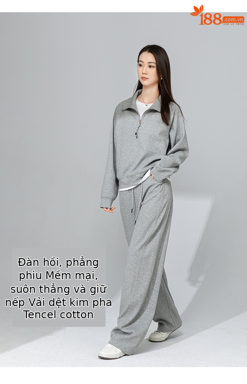 Áo hoodie cổ đứng nửa khóa kéo phong cách lười biếng Xinge — Quần dài màu cà phê 85033 chi tiết 12